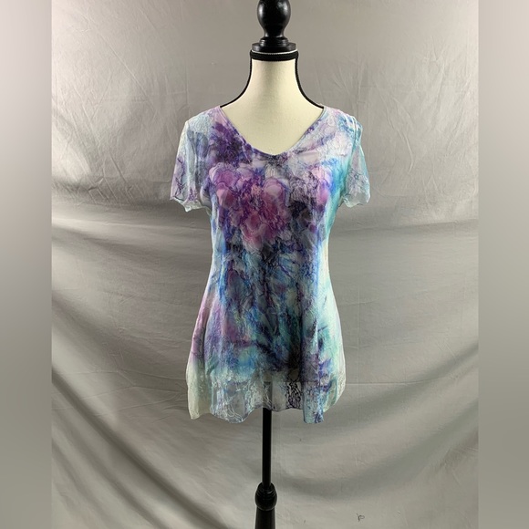 Brittney Black Tops - Floral Tye Dye Lace Top